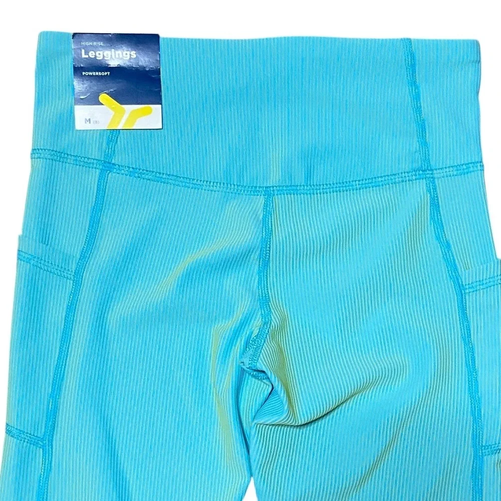 Old Navy NEW PowerSoft Go-Dry High-Rise Leggings Turquoise Lime Pinstripe Size 8
